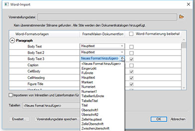 Word Import mit FrameMaker 2015